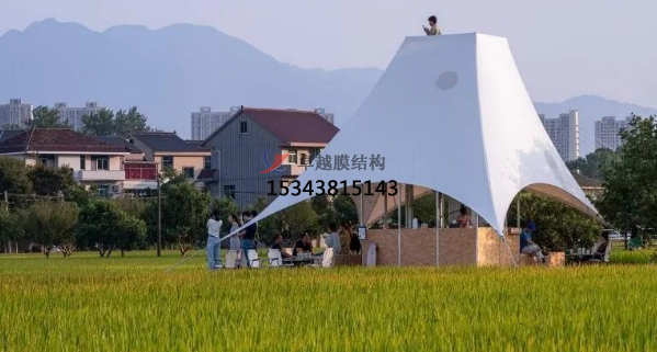 如斯美好！稻田中的張拉膜“塔亭”